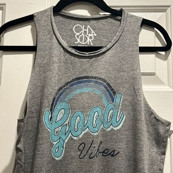 Chaser “Good Vibes” Gray Tank Top, Size Large - Picture 2 of 9